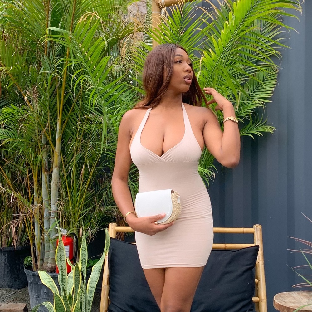 Oh polly beige halter neck dress wrap